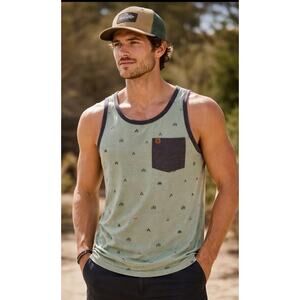 HippyTree Vintage Blend Camp Print Pocket Tank Top Sz LG Gorpcore Hiking Casual